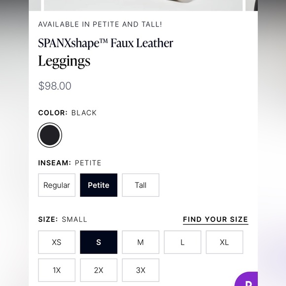 Spanx faux leather leggings size small petite - Picture 3 of 6